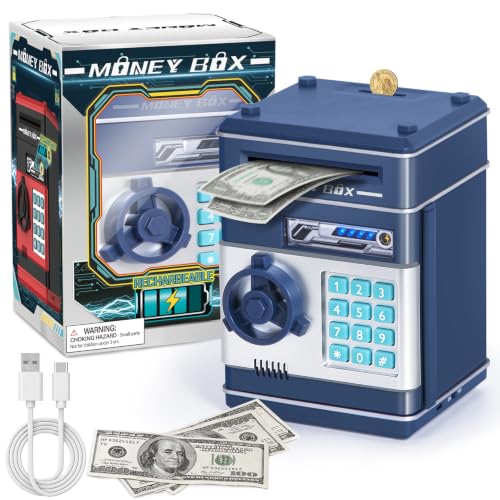 Rechargeable Electronic Piggy Bank ATM Navy Blue