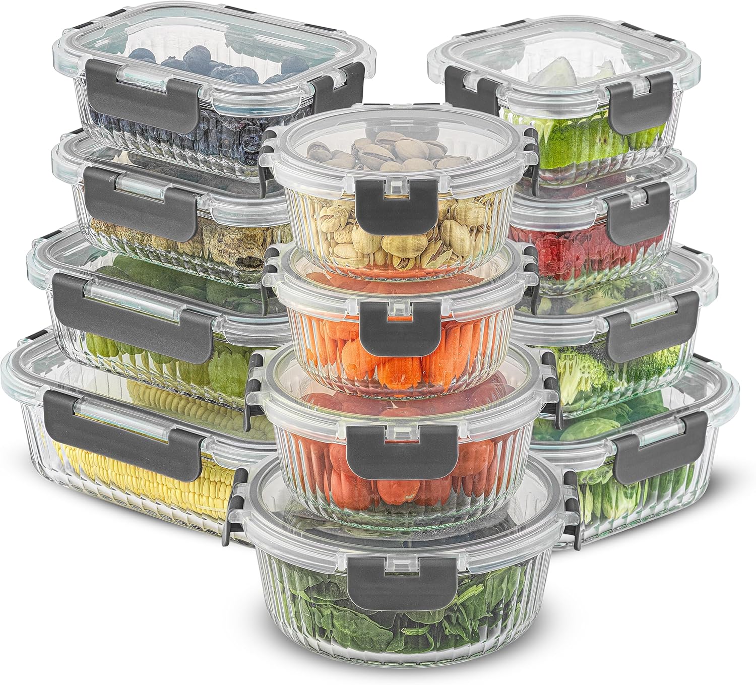 24-Piece Borosilicate Glass Food Storage Container Set with Lids