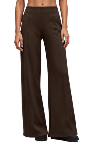 QINSEN Palazzo Pants Wide Leg High Waisted Yoga Brown M