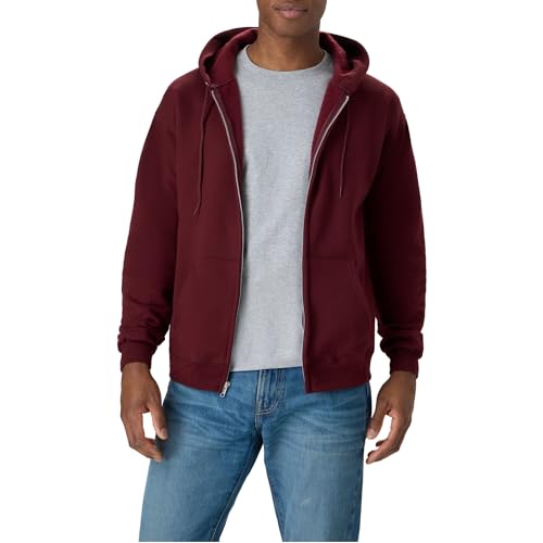 Hanes Men's Full-Zip Eco-Smart Hoodie, Maroon, Medium
