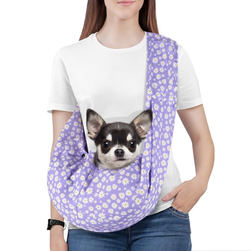 Pawaboo Small Dog Sling Carrier, Purple Daisy