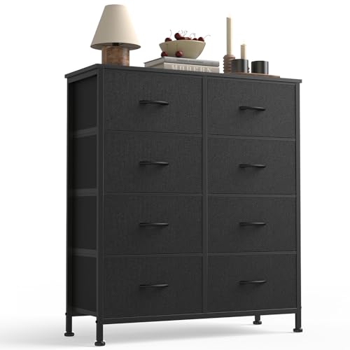 Sweetcrispy 8 Drawer Black Dresser with Wooden Top