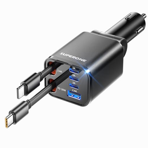 SUPERONE 99W Retractable Car Charger with USB-C Cable Deal on DealUpdates