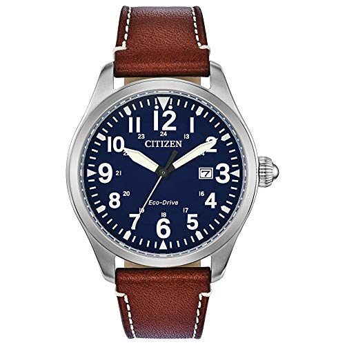 Citizen Eco-Drive Weekender Field Watch, Stainless Steel with Brown Leather Strap