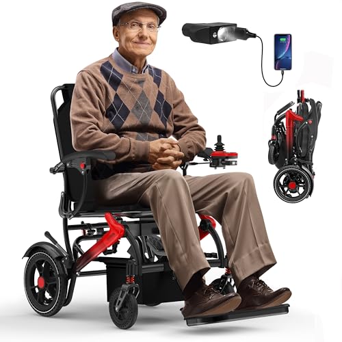 Electric Wheelchair Foldable Lightweight 350LB Capacity Red
