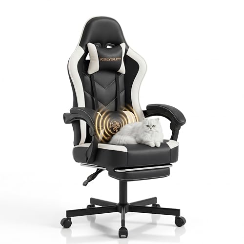Kslysuty High Back Gaming Chair with Footrest - White