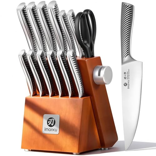 imarku 14-Piece Japanese Stainless Steel Knife Set with Block