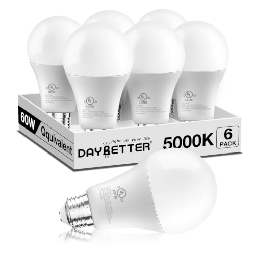 DAYBETTER 6 Pack A19 LED Bulbs, 60W Equivalent, 5000K