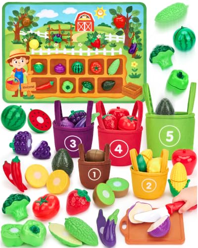Farm Sorting Play Food Toy Cutting Fruits Set with Play Mat