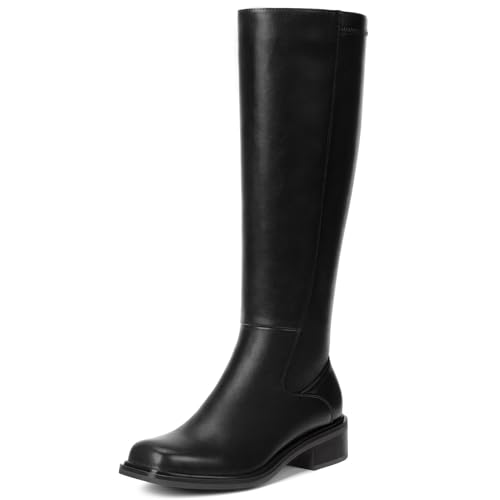 Women's Knee High Boots - Low Heel Square Toe, Black Size 6.5